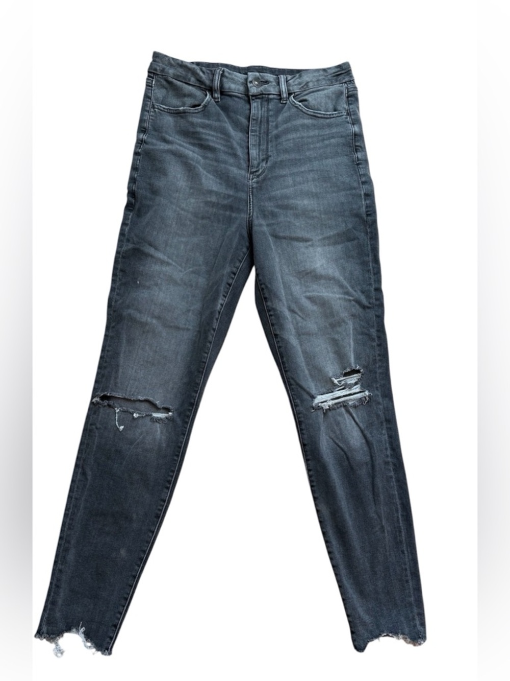 American Eagle Next Level Stretch Skinny Jeans Womens Size 12 Black Distressed